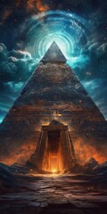 Cosmic Portal Hovering Above Pyramidal Structure Generative AI