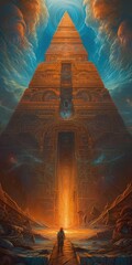 The Portal Looms in Cosmic Heights Above Ancient Pyramid Generative AI