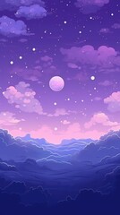 Cute Wallpaper of Celestial Bodies in Violet Flat Style Generative AI