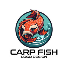 Carp Fish Cartoon Vector Logo Design