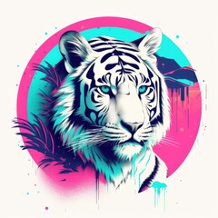 Vaporwave Tiger Digital Illustration Generative AI