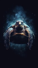Silhouette Turtle Portrait in Dark Background Generative AI