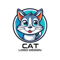 Cat Cartoon Vector Logo Design