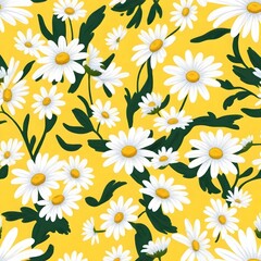 Vibrant Daisy Pattern on Yellow Background