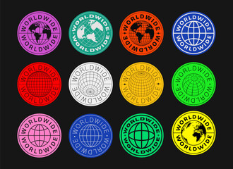 Worldwide Vector Sign. World Global Icon. Y2k Planet Earth Logo Sticker Label.