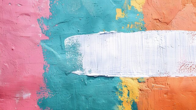 Colorful Painted Wall with White Blank Banner