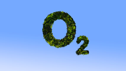 The Letters O and 2 made from Foliage on a Sky Blue Background