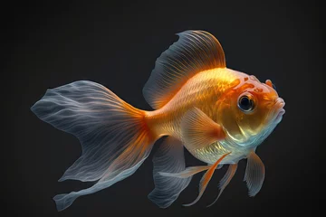 Fotobehang Vibrant Orange Goldfish Against Dark Backdrop Generative AI © AlexandraRooss