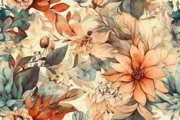 Watercolor Blossoms on Antique Parchment Generative AI - obrazy, fototapety, plakaty