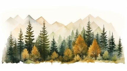 Watercolor Forest Autumn Landscape Illustration Generative AI - obrazy, fototapety, plakaty