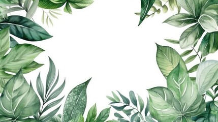 Tropical Watercolor Greenery Frame for Wedding Invitations Generative AI