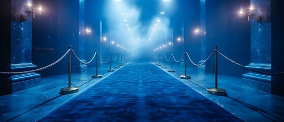 Blue-Velvet Premiere Night: A Path to Stardom. Concept Red-Carpet Entrances, Glamorous Fashion, VIP Guests, Exclusive Interviews, Star-Studded Atmosphere - obrazy, fototapety, plakaty