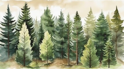 Serene Watercolor Woodland Landscape Generative AI