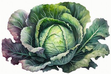 Vibrant Watercolor Cabbage Illustration Generative AI - obrazy, fototapety, plakaty