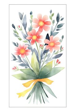 Simple Watercolor Mother's Day Greeting Card on White Background Generative AI