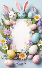 Naklejka na ściany i meble Easter card, painted eggs with floral pattern with copy space, Happy Easter greeting,