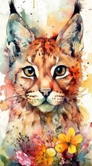 Lovable Baby Lynx in a Colorful Flower Field - Nature's Whimsical Masterpiece Generative AI