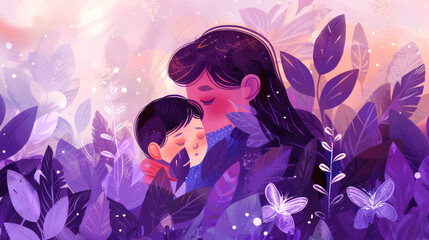 Fototapeta premium Mother's day illustration, Mother with her little child concept, Mothers love