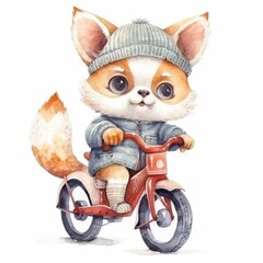 Delightful Knitted Kawaii Baby Animal on a Bicycle Generative AI
