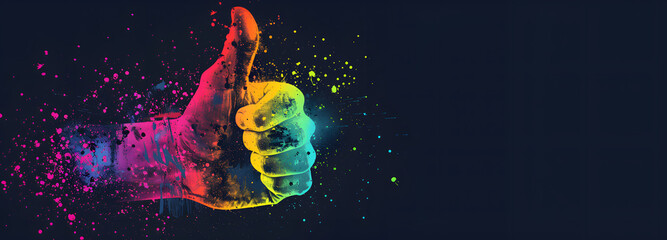Colorful silhouette of a hand forming a thumbs up positivity gesture - obrazy, fototapety, plakaty