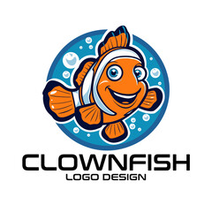 Clownfish Cartoon Vector Logo Design