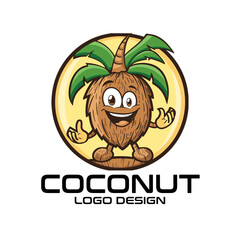 Coconut Cartoon Vector Logo Design