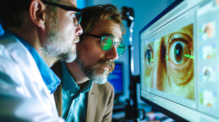 Ophthalmologists Examining Digital Eye Scan on Monitor