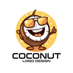 Coconut Cartoon Vector Logo Design