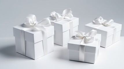 Elegantly Wrapped White Gift Boxes with Stylish Ribbon Generative AI