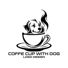 Coffe Cup With Dog Vector Logo Design