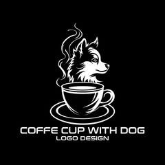 Coffe Cup With Dog Vector Logo Design