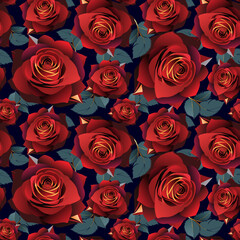 Red velvet blossoming roses floral seamless pattern print - 782445140