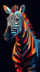 Fototapeta na wymiar Abstract Zebra Portrait on Dark Background Generative AI