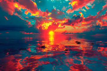 Paint art of sunset, sea. AI generative - 782445552