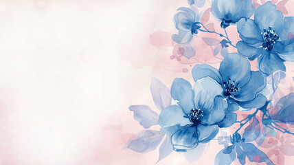 abstract flowers in watercolor style on pastel background with copy space.