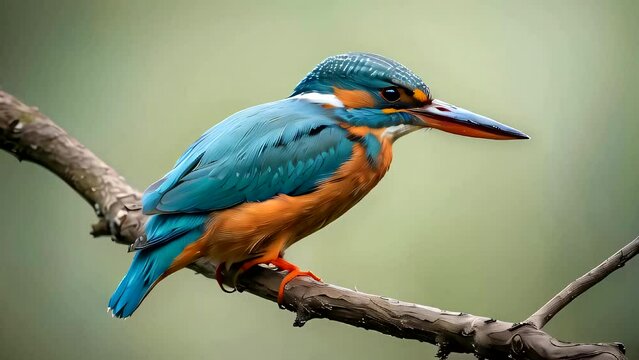 Collection of Footage "The Common Kingfisher (Alcedo atthis) is perching on a branch against a green natural background."