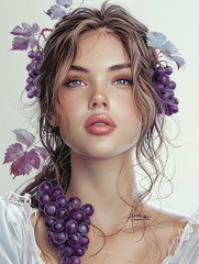Portrait of young beautiful hot slav girl with grape 