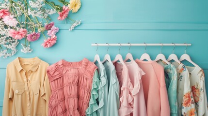 Elegant spring fashion for women adorned in trendy pastel hues, exuding charm, grace and a vibrant sense of seasonal style.