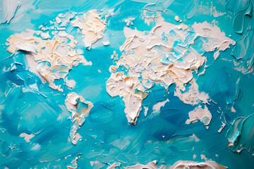 world map thick paint white and blue  - 782448965