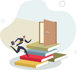 open door to success, solution, growth or career learning concept,flat vector illustration.