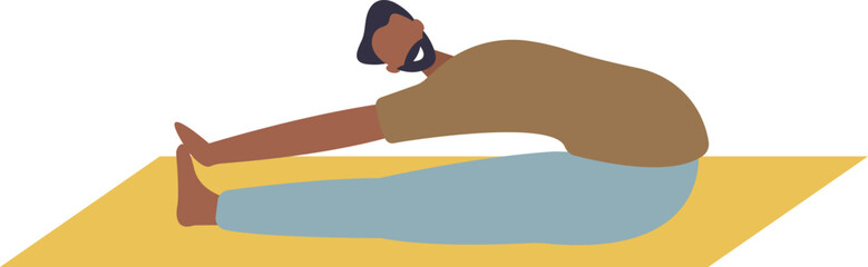 young man practicing yoga stretching his body.health and mobility concept.flat vector illustration.