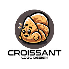 Obraz premium Croissant Cartoon Vector Logo Design
