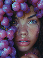 Portrait of young beautiful hot girl with grape 