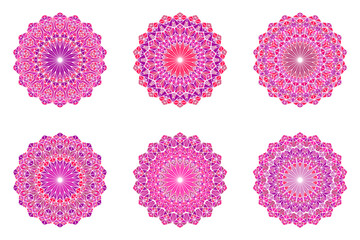 Colorful round geometrical triangle mosaic mandala logo set - polygonal circular abstract vector designs with triangles