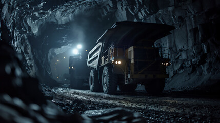 Massive Coal Hauling Truck. Coal and copper or silver mine. - obrazy, fototapety, plakaty