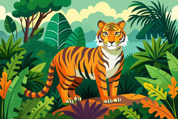 Obraz premium Tiger in the jungle vector illustration 