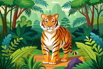 Obraz na płótnie Canvas Tiger in the jungle vector illustration 