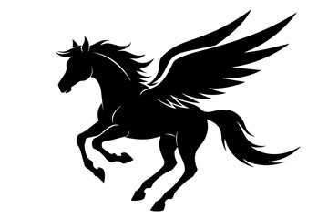 Jumping horse with wings silhouette vector white background