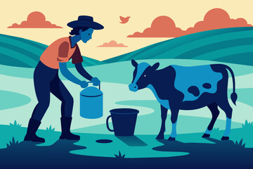 Cow milk  collection  a person silhouette vector style