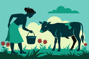 Cow milk  collection  a person silhouette vector style